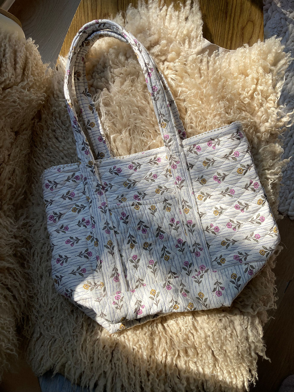 Thumbnail: Quilted Floral Tote Market Bag