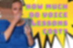 horrified woman looks at her cell phone and covers her mouth in terror - the words "how much do voice lessons cost?" explode around her in vibrant yellows and purples
