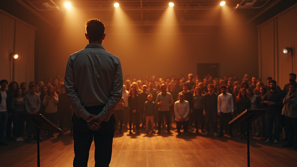 Wide angle view of a singing rehearsal space