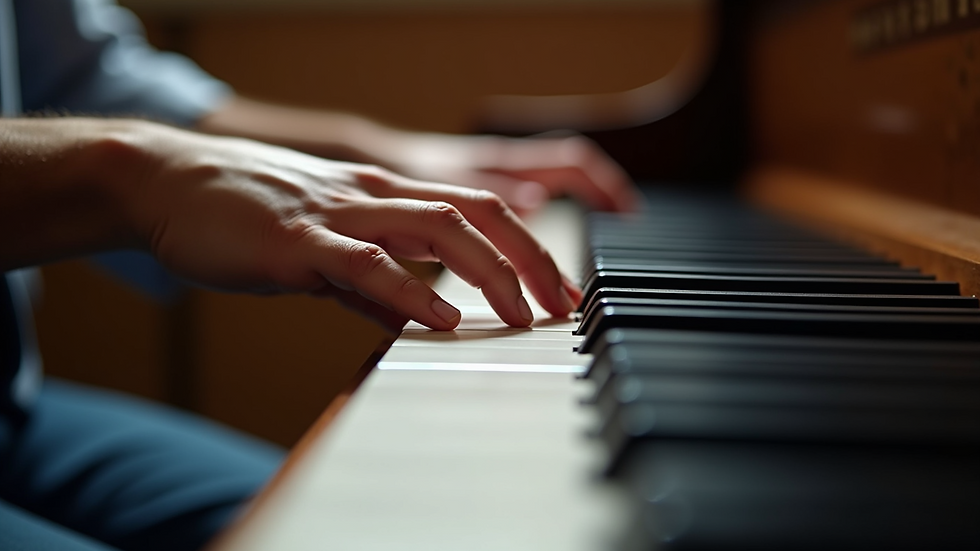 Close-up view of a piano keys being played