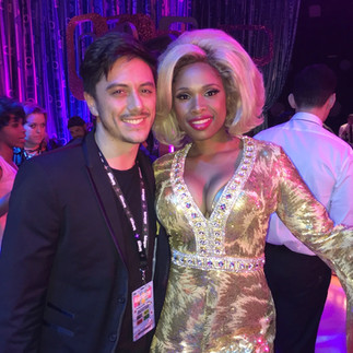 Jennifer Hudson celebrates with Joseph Stanek on the Corny Collins Set After Hairspray Live's National Broadcast