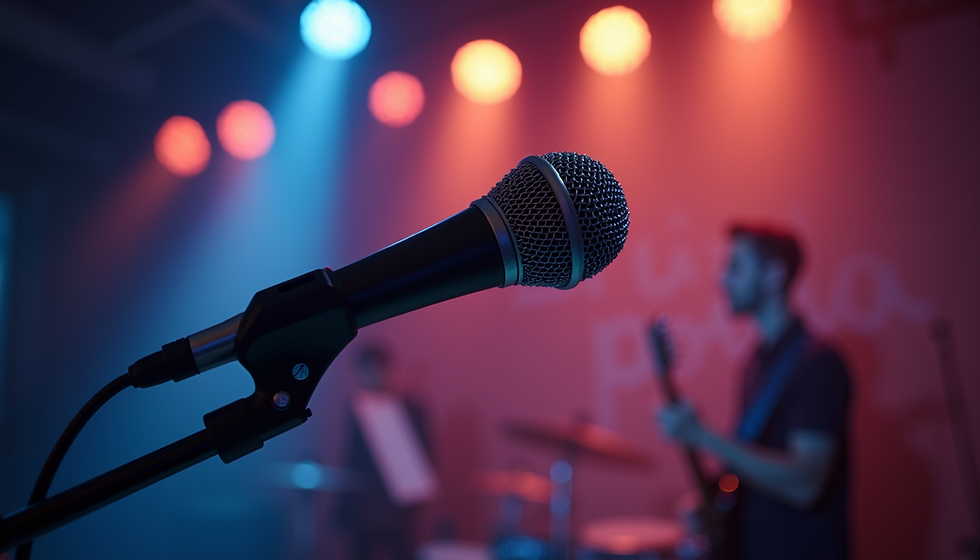 closeup of a microphone on stage during a concert