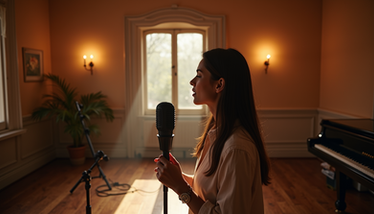 High angle view of a serene singing studio during a warm-up session