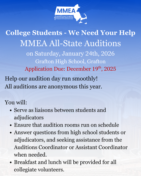 Call for Collegiate Volunteers at All-State Auditions