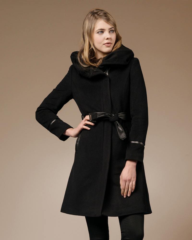 Petite Wool & Blends Zareen Womens Wool Coat with Oversized Hood/Tweed