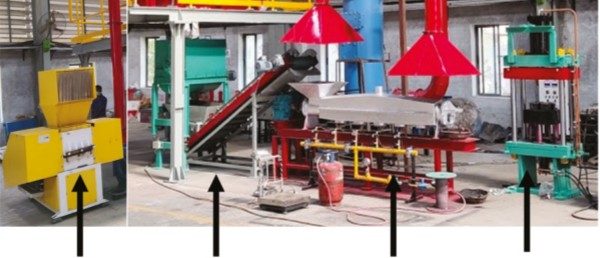 SPB plant with shredder, extruder and press