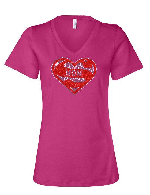 Thumbnail: Rhinestone Super Mom Heart Shirt