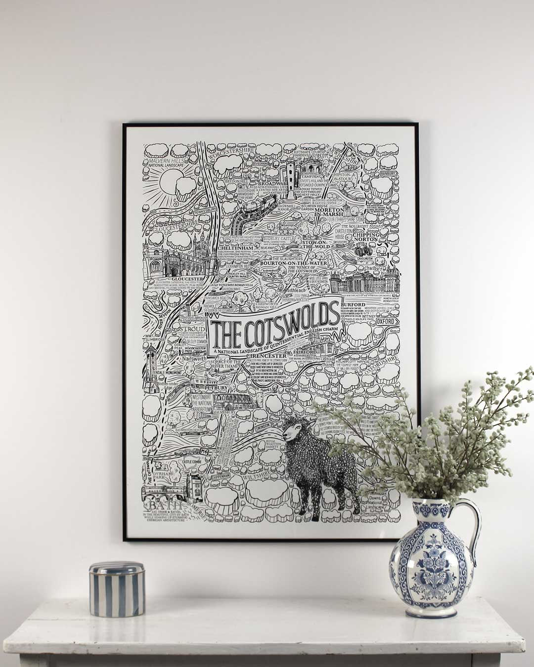 Cotswolds poster wall art illustrated map