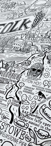 Detail of a James Illustrates map of Suffolk