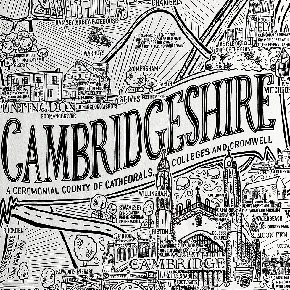 Thumbnail: Cambridgeshire wall art print central detail