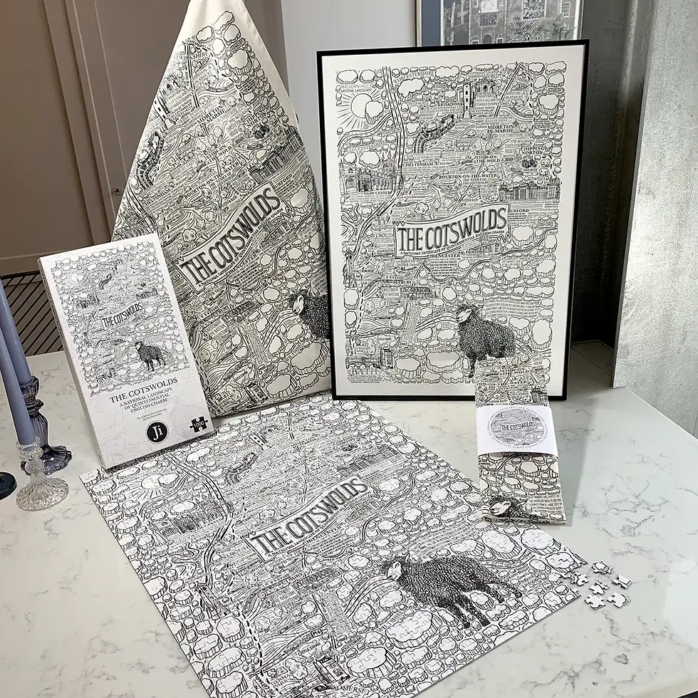 James Illustrates Cotswolds collection on a white kitchen worktop