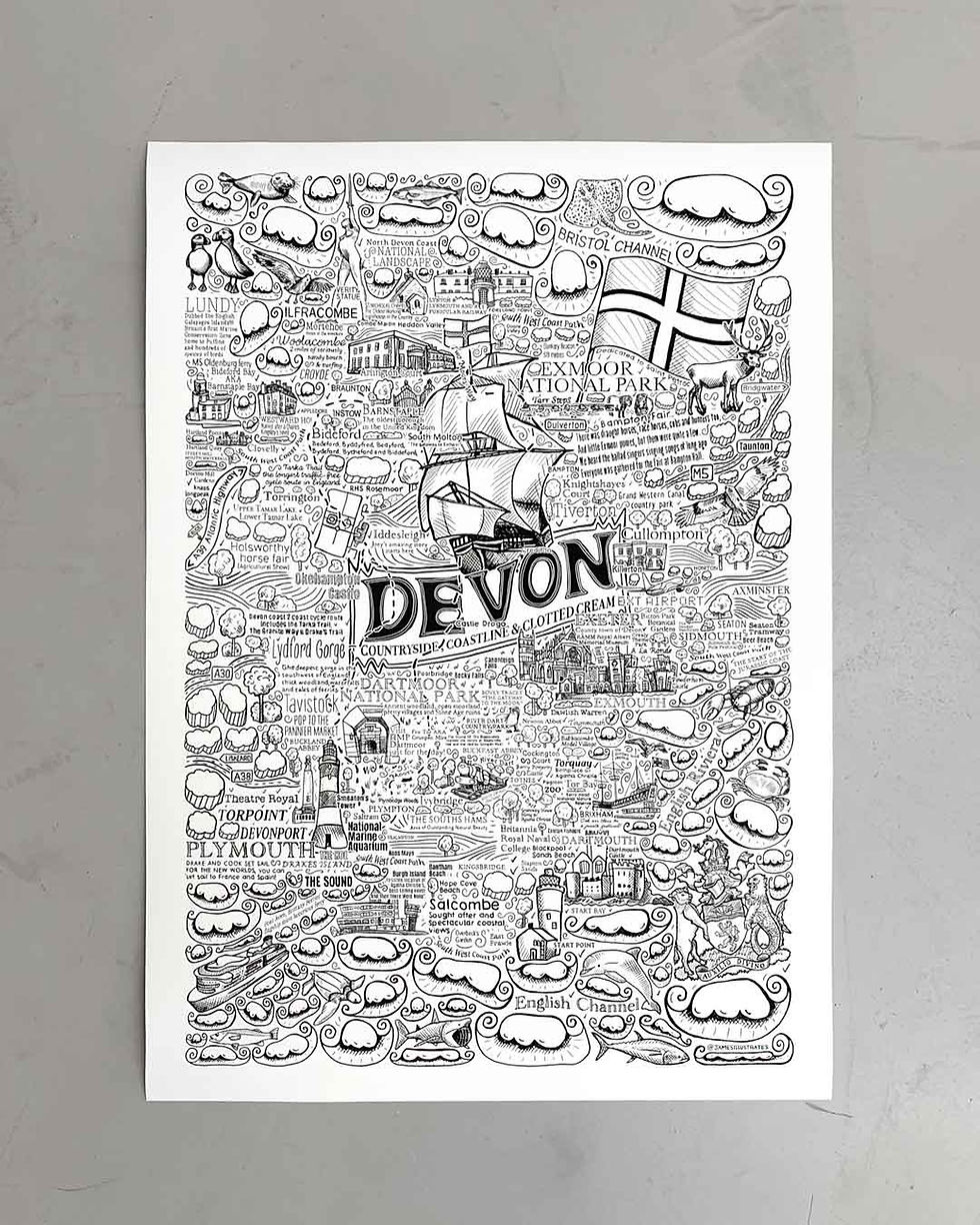 Thumbnail: Unframed Devon poster wall art illustrated map