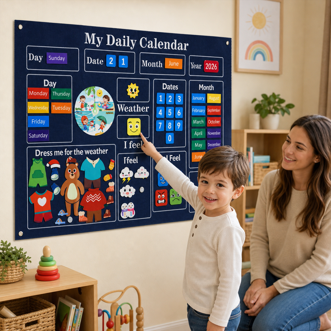 Children'S Calendar Felt Board Circle Time Center Days