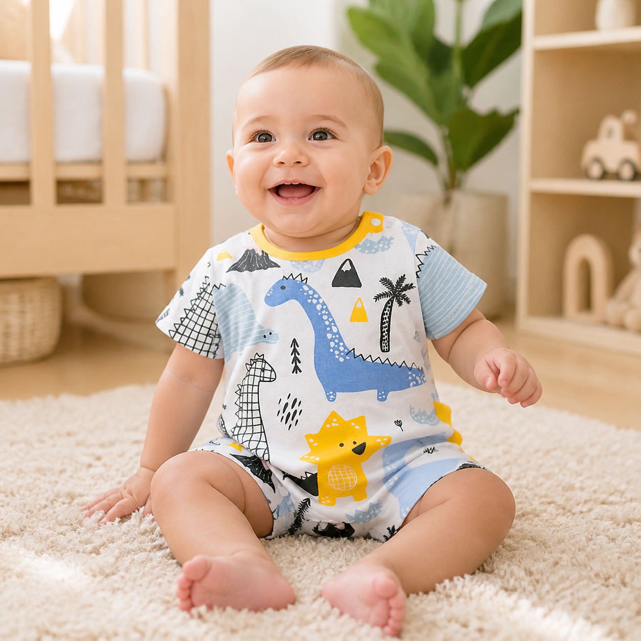 Short Sleeve Print Baby Clothing Cartoon Dinosaur Printed