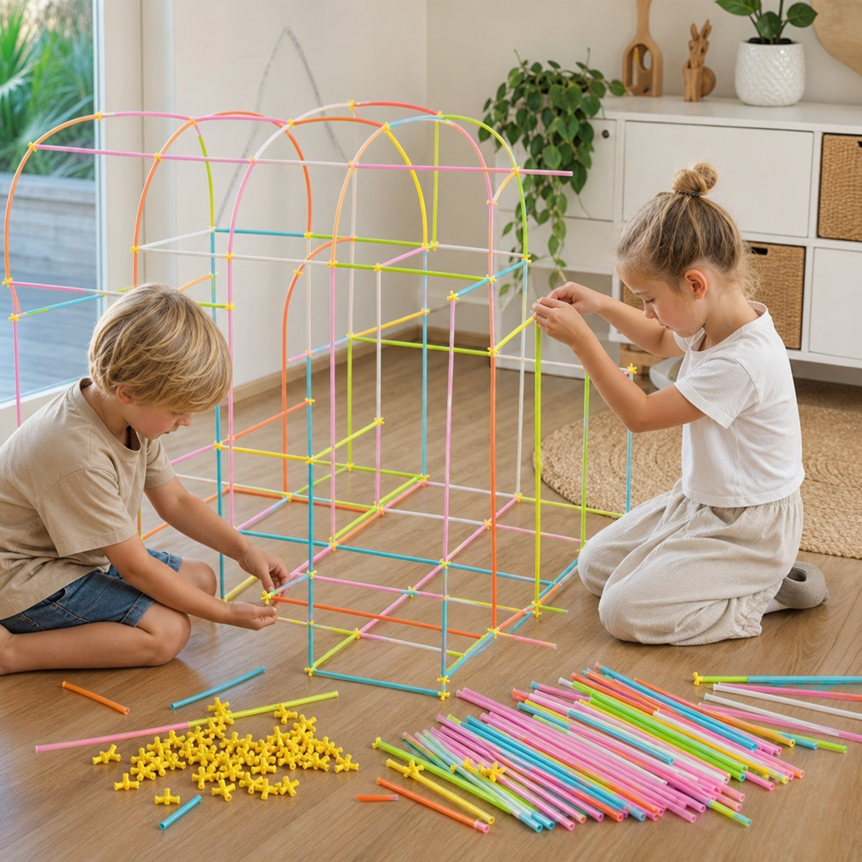 Straw Builder Interlocking Plastic Toys - Construction