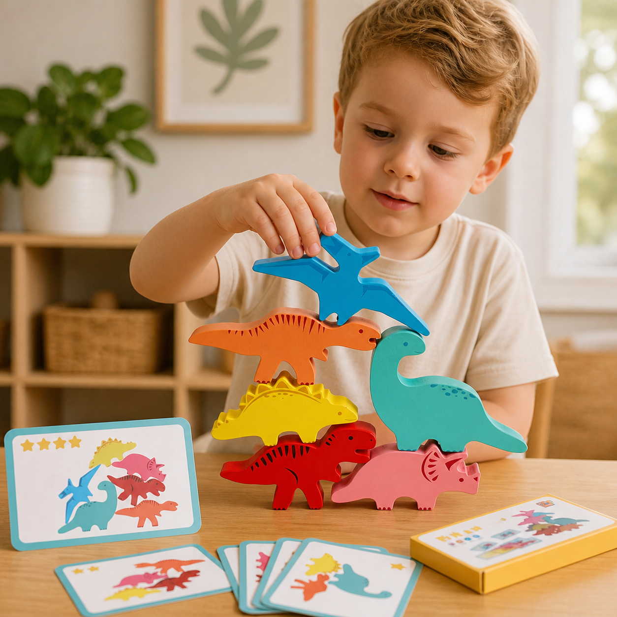 Wooden Dinosaur Stacking High Toy Color Animal Block