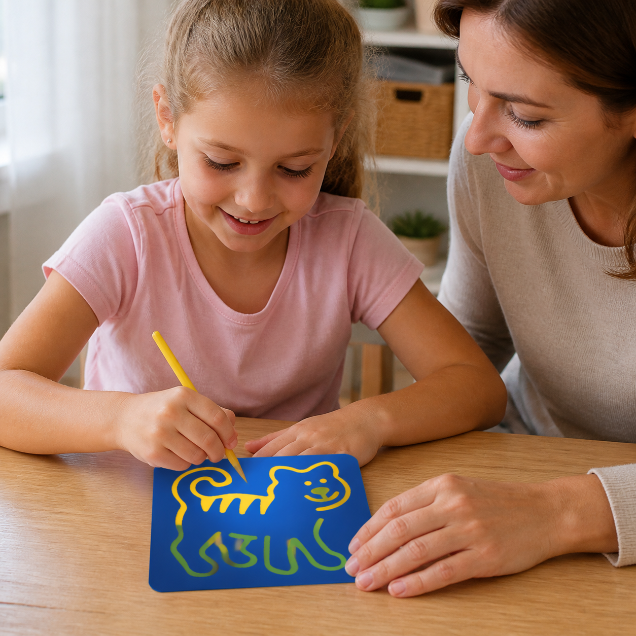 Plastic Drawing Templates Reusable Creative Tracing Boards — close three-quarter view of a natural hand holding the stencil steady while another hand traces, all fingers correct