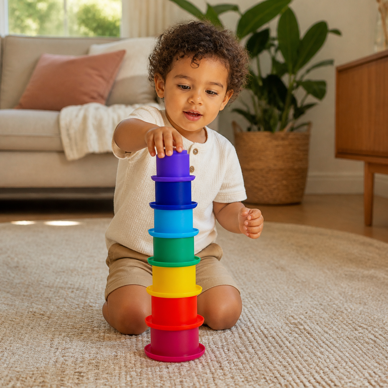 Montessori Silicone Stacking Toys Rainbow Tower Cup Early