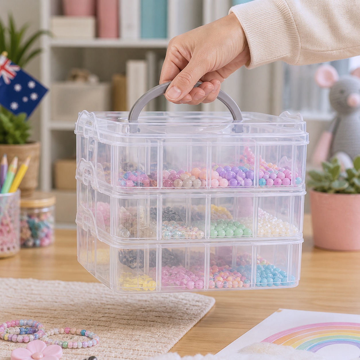 18-Compartment Stackable Jewelry Organizer Box Clear