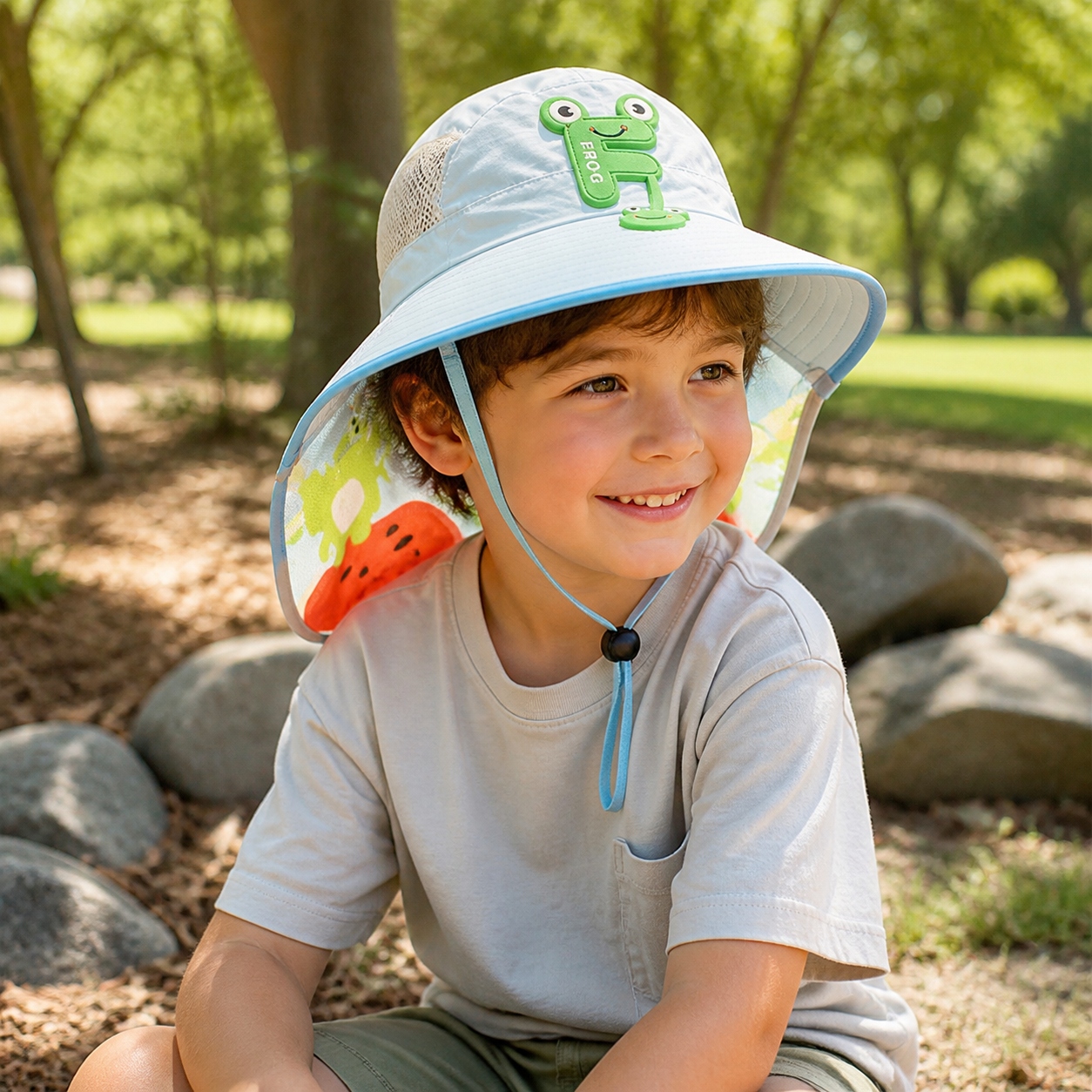 Cartoon Sun Hat Kids Neck Cover Wide Brim