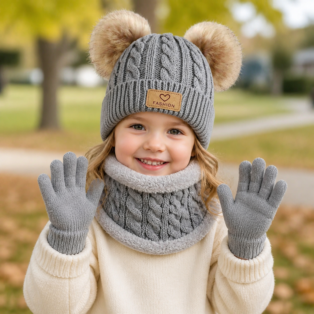 2-12y Autumn Winter Children'S Hats Neck Gloves Set