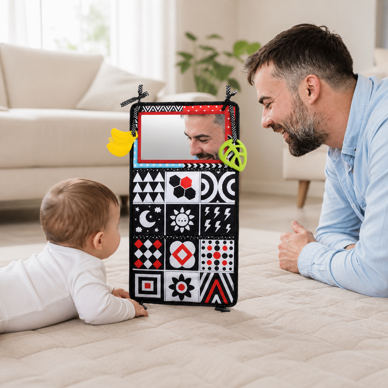 Black White Baby Floor Mirror Tummy Time Sensory