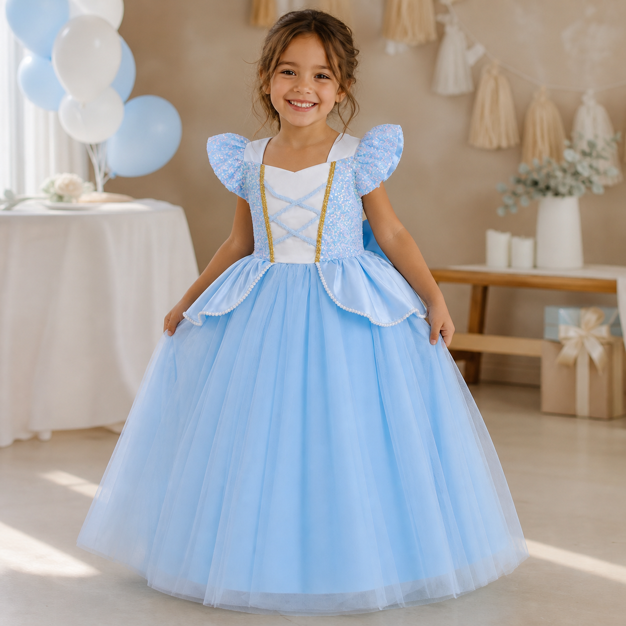 Disney Blue Butterfly Cinderella Princess Dress Costume