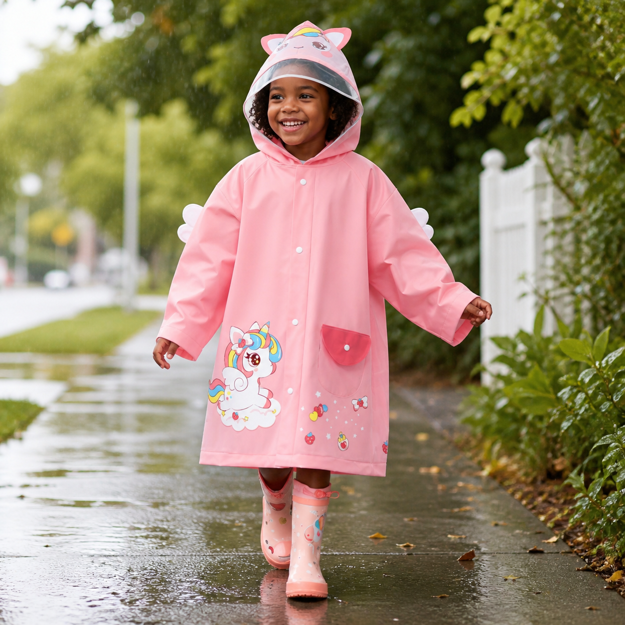 Kids Raincoat Wateproof Dinosaur Unicorn Rain Poncho Coat