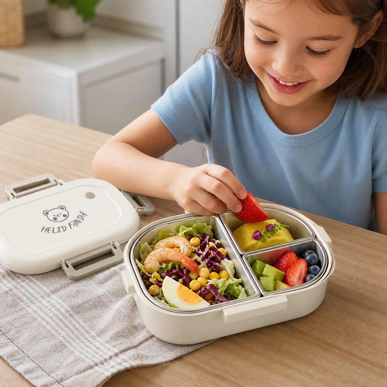 Worthbuy Removable 3-Compartment Lunch Box 800ml Portable