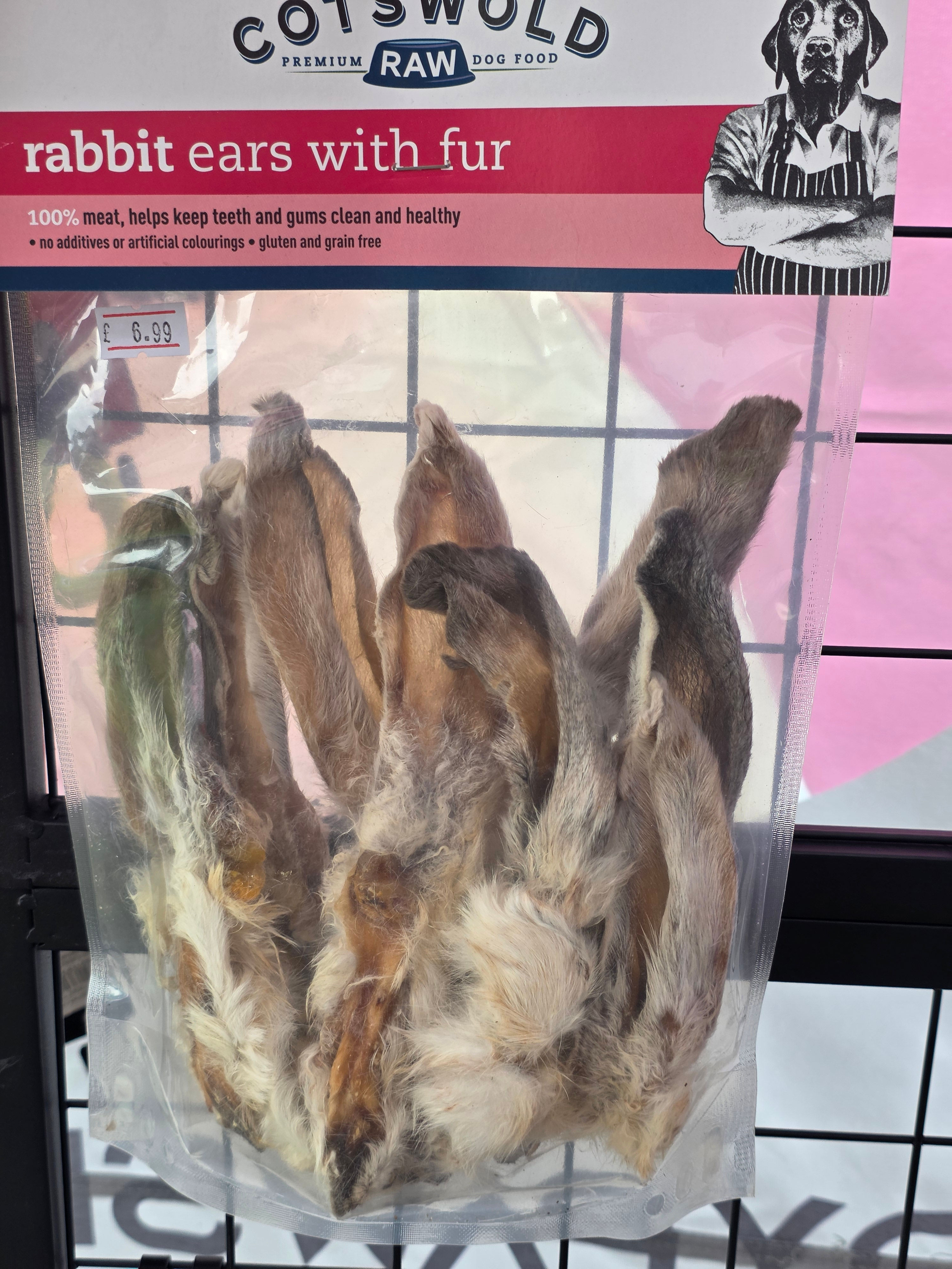 Cotswold Raw Natural Dried Treat Rabbit Ears with Fur 100g