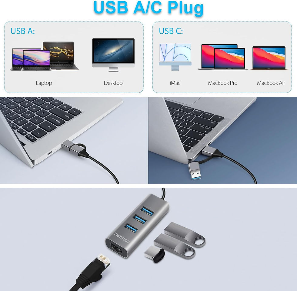 Miniatura: Hub Usb 3.0 Y Tipo C Adaptador Rj45 Ethernet Lan Gigabit