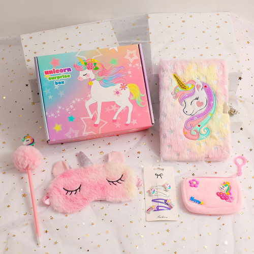 Kawaii Cartoon Plush Unicorn Notebook Ballpoint Pen Set Girl