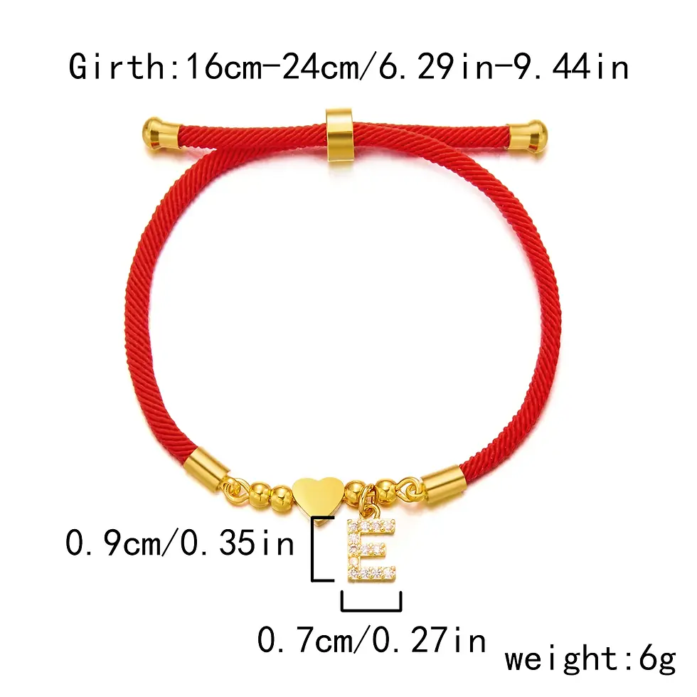 Thumbnail: A-Z Heart Initial Letter Bracelet for Women Lucky Red Adjustable Rope