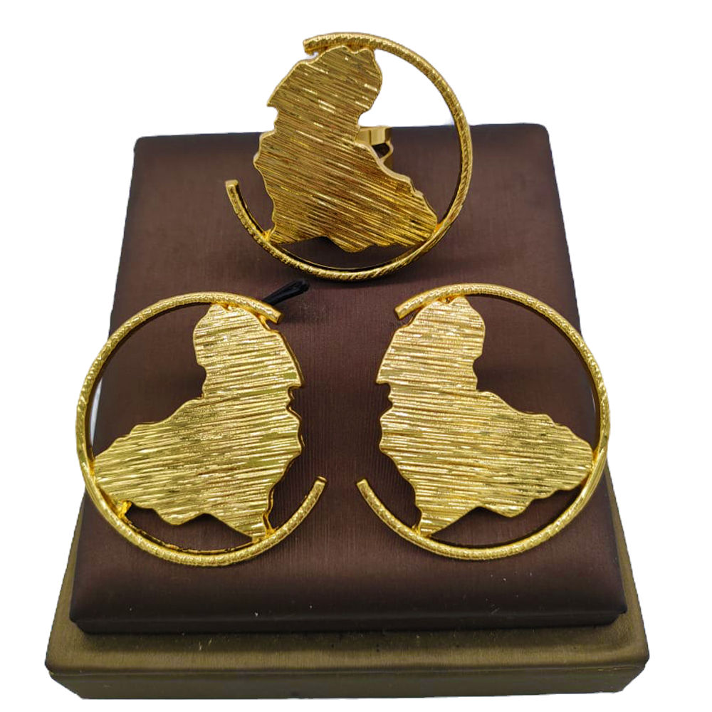African Map Earrings & Ring Set 18K Gold Plated Jewelry
