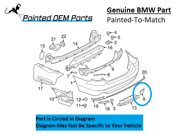 Painted 2014-2016 BMW 5 Series 528 535 550 Rear Tow Hook Cover | Genuine OEM
