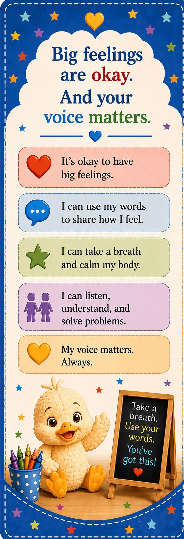 Loose Goose Magoo children's bookmark has positive affirmation about big feelings, kindness, confidence and using your voice.