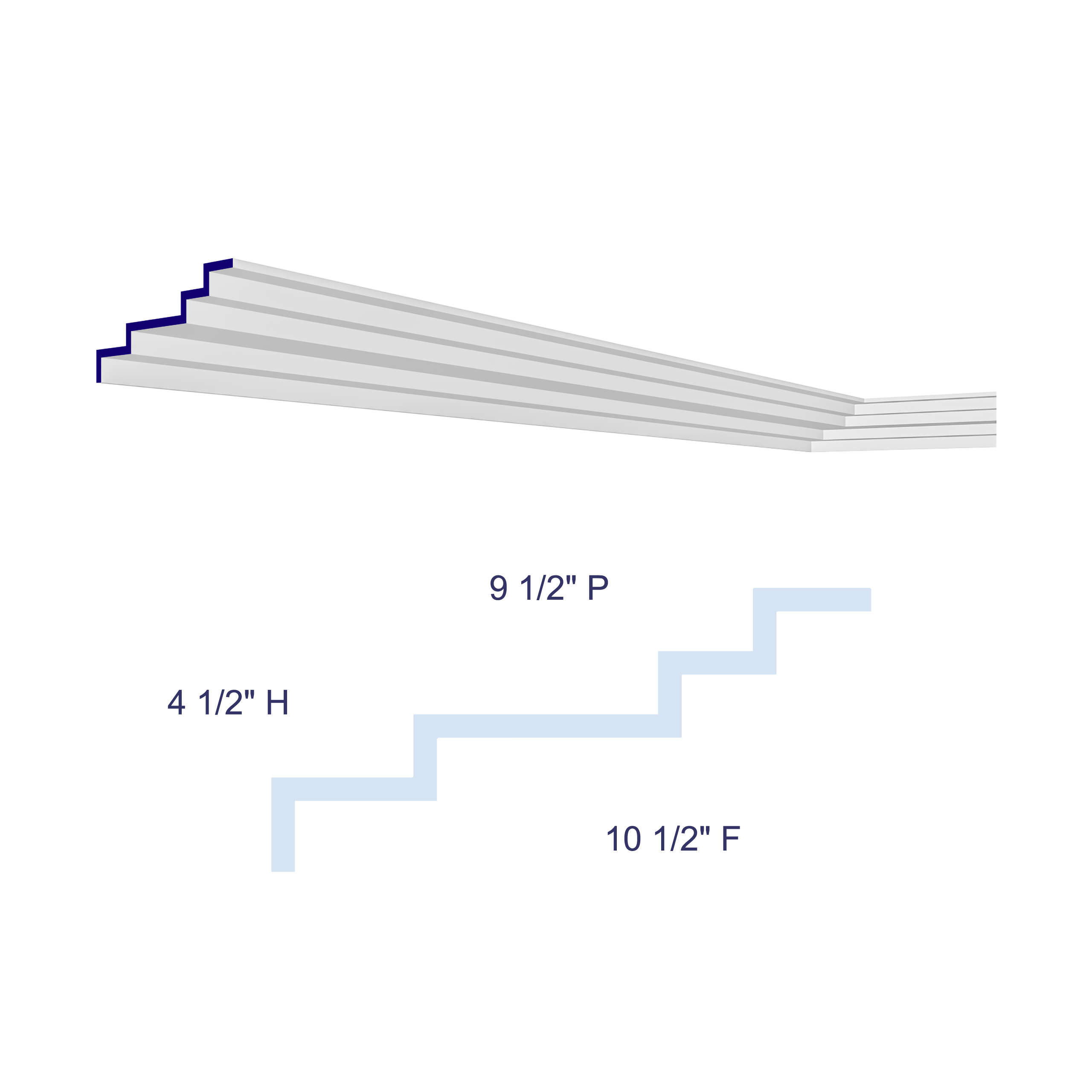 3070 Los Angeles 4-step Crown Molding  4 1/2"H x 9 1/2"P x 94 1/2"L