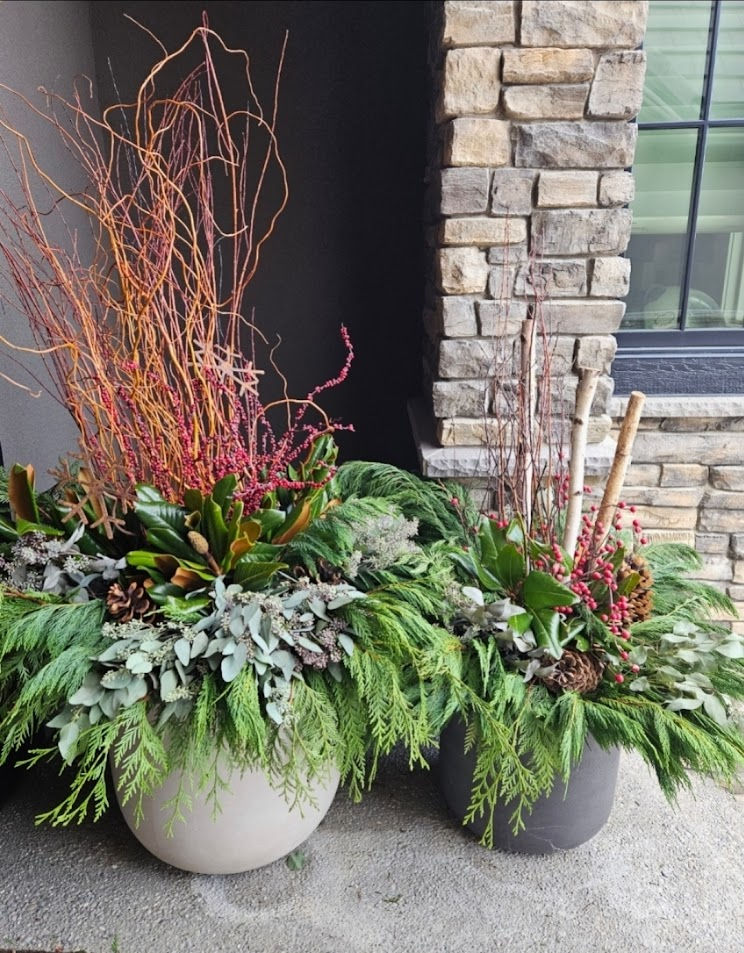 Residential winter planter in Calgary