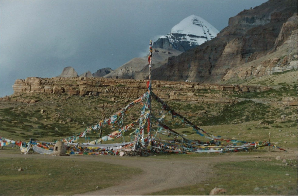 Holy Mt Kailash and the Tarboche prayer flags, Tibet.