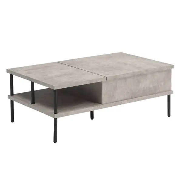 サムネイル： 【昇降リビングテーブル】収納力抜群なリフティングセンターテーブル　幅100cm　アイセル コンクリート