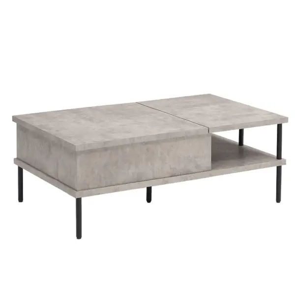 サムネイル： 【昇降リビングテーブル】収納力抜群なリフティングセンターテーブル　幅100cm　アイセル コンクリート