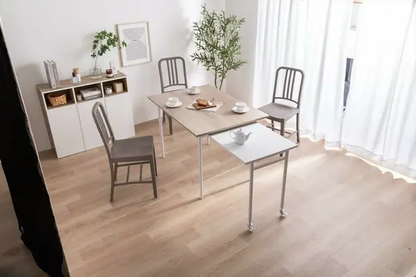 サムネイル： 【幅110〜194cm】Libre 伸縮スライド式ダイニングテーブル長方形　ブラウン