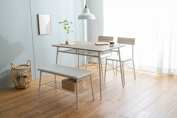 サムネイル： 【4点セット】Roly 幅110cm ダイニングテーブル+ダイニングベンチ+チェア2脚　ホワイト