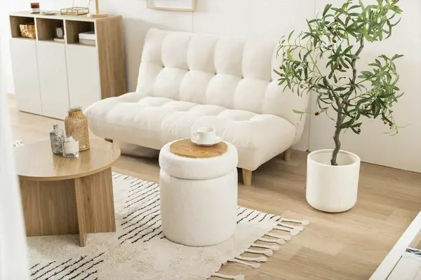 サムネイル： 【幅36cm】Kurum 収納付きスツール　アイボリー