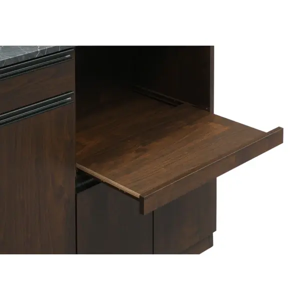 サムネイル： 【90キッチンカウンター】高級感のある大理石調天板　2口コンセント付　ブラウン