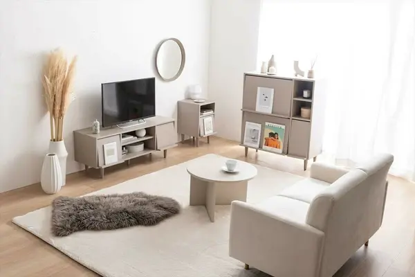 サムネイル： 【幅110cm】Carina フラップ扉付テレビ台　グレージュ