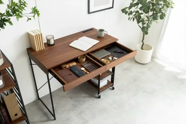 サムネイル： 【2点セット】Amitie 幅90cm デスク&ラックセット　オーク