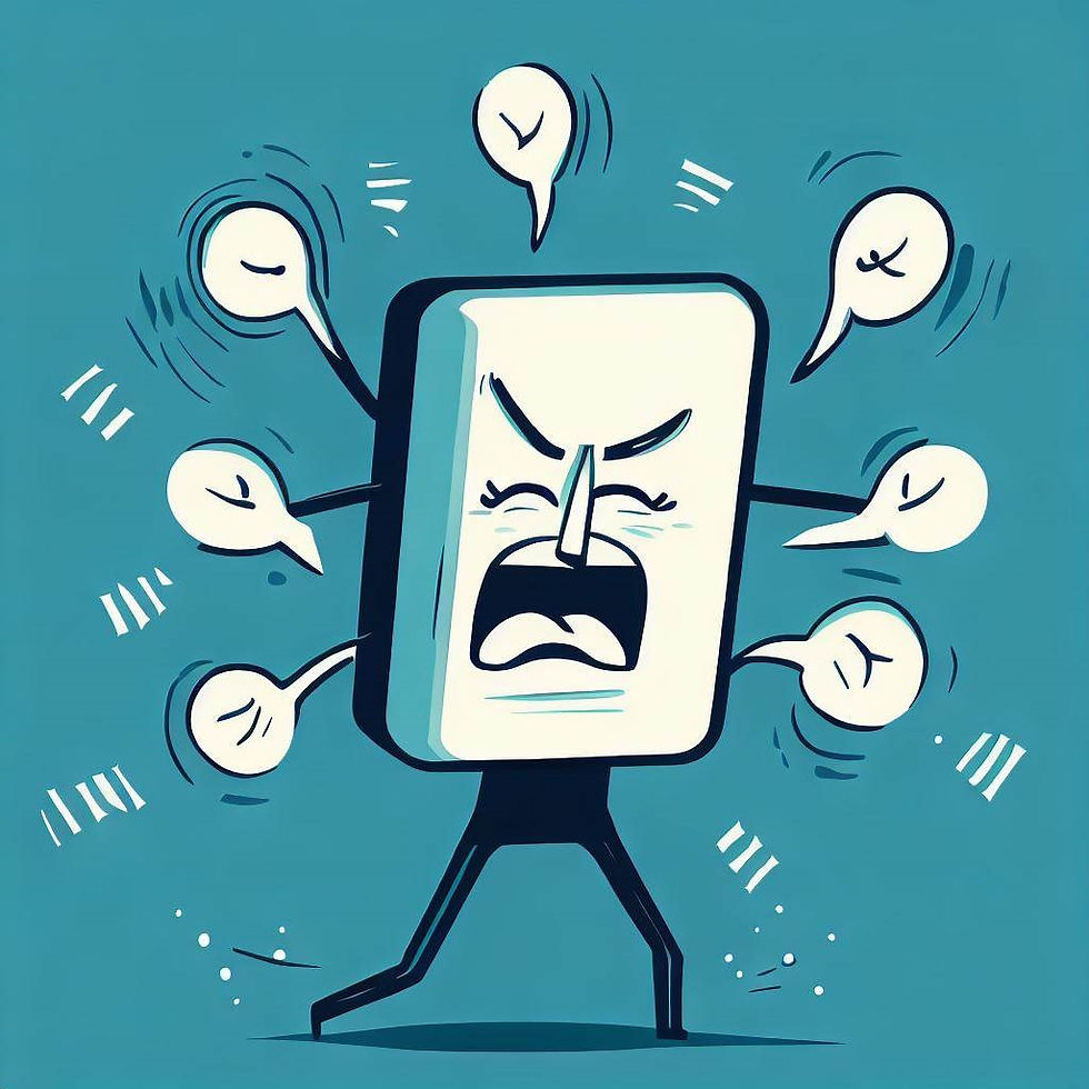 a cartoon faced man breaking free from the fears of other people's opinions.