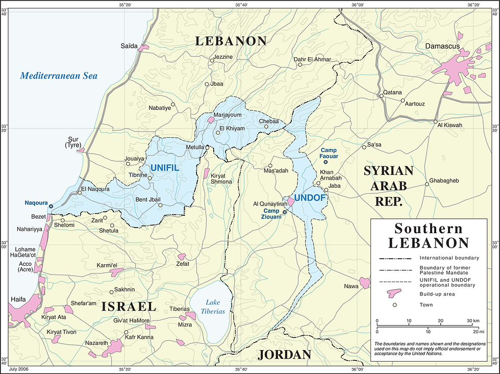 Carte du Sud-Liban montrant notamment la Ligne bleue et les localités de la région.