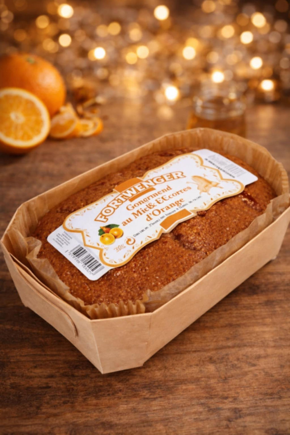 Pain d'épices au miel et aux écorces d'oranges artisanal à l'orange moelleux, confiserie gourmande prête à offrir
